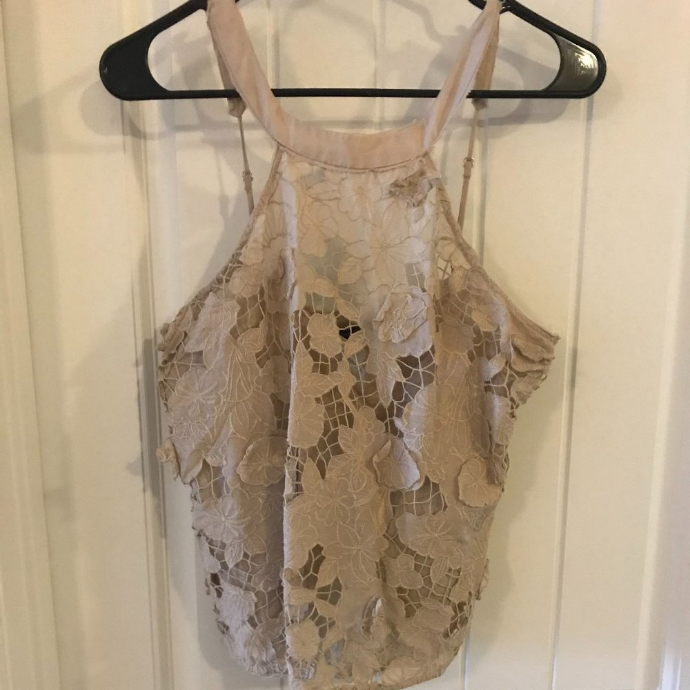 Tan lace BCBG halter tank top SMALL